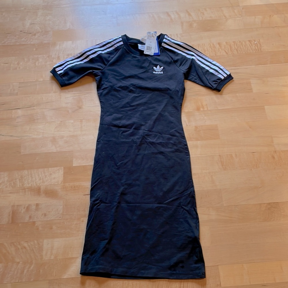 New adidas small black white dress 3 stripes midi knee length